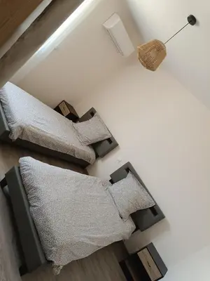 a living room with two couches and a lamp at Dume et Coco F2 55 M2 Vue mer in Taglio-Isolaccio