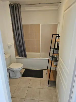 a bathroom with a toilet and a bath tub at Villa 7 personnes résidence Mélody in Santa-Maria-Poggio