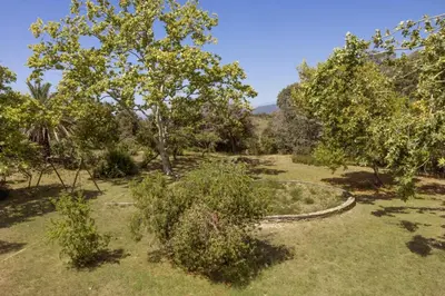 a garden with trees and a circle in the grass at Villa Jeanne in Linguizzetta