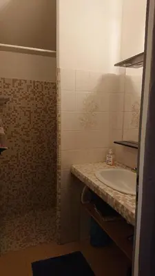 a bathroom with a sink and a shower at T2 400m plages et commerces excellent rapport qualité prix! in Propriano