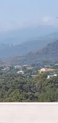 a view of a valley with houses and trees at Appt cosy rez de villa in Furiani