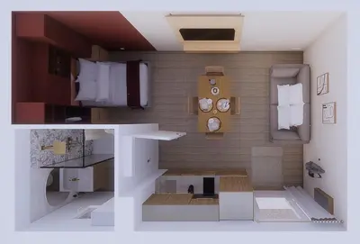 a model of a room with a bed and clocks at Limiria Studio in Santa-Maria-Poggio