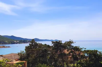 a view of a body of water with trees at Villa U Rustincu Vue mer Acces plage Ruppione Pietrosella in Pietrosella