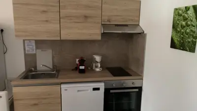 a small kitchen with a sink and a stove at Appartement Porto - Ota in Porto Ota