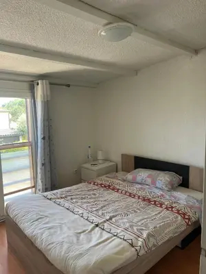 a bedroom with a large bed with a window at Pavillon chez Michel corse in Poggio-Mezzana
