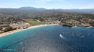 an aerial view of a beach with boats in the water at Studio PORTICCIO in Porticcio