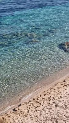 a beach with clear water and footprints in the sand at Bel Appartement F3 proche de la plage in Pietrosella
