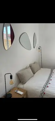 a bedroom with a bed and a mirror on the wall at Superbe appartement 2 chambres plein centre in Ajaccio