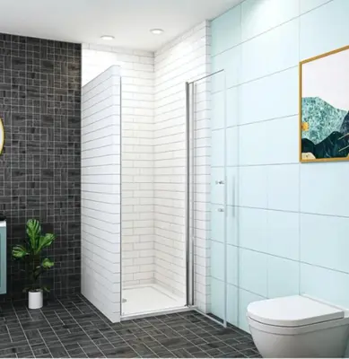 a bathroom with a glass shower and a toilet at belles chambres toutes équipées bord de mer gérance nouvelle in San-Nicolao