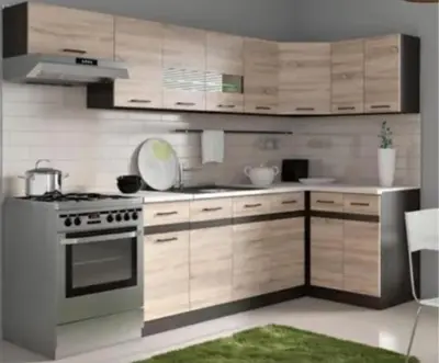 a kitchen with wooden cabinets and a stove top oven at belles chambres toutes équipées bord de mer gérance nouvelle in San-Nicolao