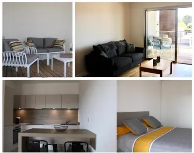 a living room and a bedroom with a couch and a table at A Rundinella in Grosseto-Prugna