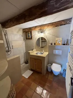 a bathroom with a sink and a toilet at La Casetta in Castifao