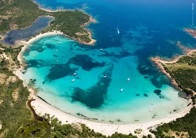 an aerial view of a beach with turquoise water at Studio Kalliste - Vision Luxe in Bonifacio