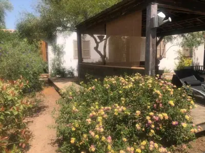 a garden with flowers in front of a house at Villa à Cala-Rossa,Porto-Vecchio proche des plages in Le Ranch