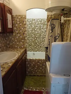 a bathroom with a sink and a shower in it at Chambres chez l'habitant in Ajaccio