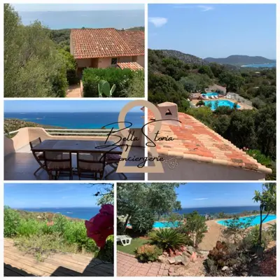 a collage of pictures of a house and a pool at Maison Corallo splendide vue mer in Porto-Vecchio
