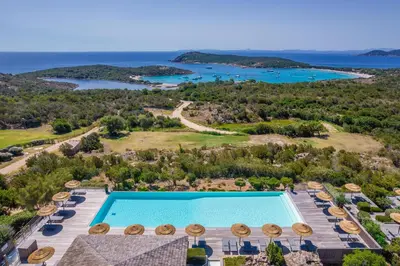 an aerial view of the resort with a swimming pool at Résidence Les Terrasses de Rondinara in Bonifacio