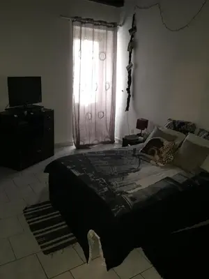 a bedroom with a large bed and a window at Studio Haute Ville in Corte