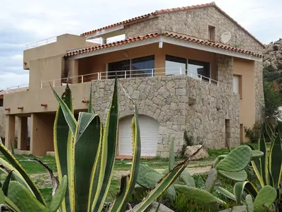 a villa with a cactus in front of it at Résidence Fioravanti Villas Valinco in Tizzano