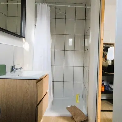 a bathroom with a shower and a sink at Résidence A Casetta in Monacia-dʼAullène