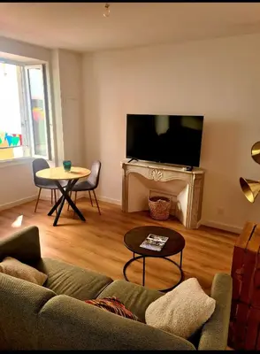 a living room with a couch and a tv at T2 centre ville Ajaccio in Ajaccio
