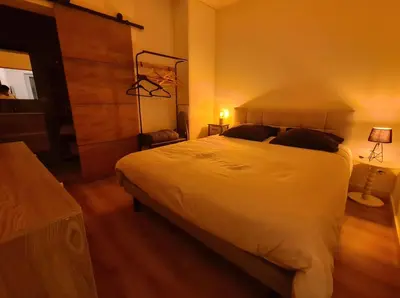 a bedroom with a large white bed in a room at T2 centre ville Ajaccio in Ajaccio