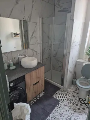 a bathroom with a shower with a sink and a toilet at Trottel a Livia in Ajaccio