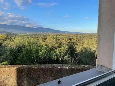 a view of a field from a window at Appartement neuf dans hameau proche porto vecchio in Porto-Vecchio