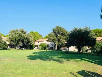 a large green field with a house and trees at Location T2 44 m2 proche plage Lecci appartement 82 in Lecci