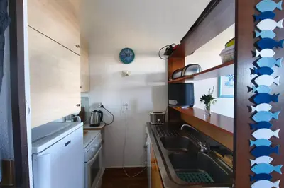 a small kitchen with a sink and a counter at Nice quiet accommodation in Grosseto-Prugna in Grosseto-Prugna