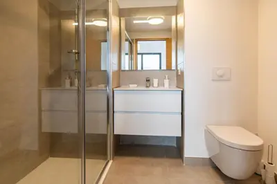 a bathroom with a shower and a toilet and a sink at Appartement T3 Porto Vecchio in Porto-Vecchio