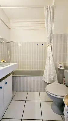 a bathroom with a toilet and a sink and a tub at Studio les pieds dans l'eau in San-Nicolao