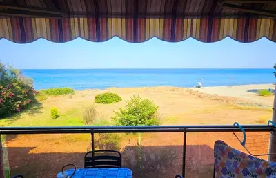 a view of a beach from a balcony at Studio les pieds dans l'eau in San-Nicolao