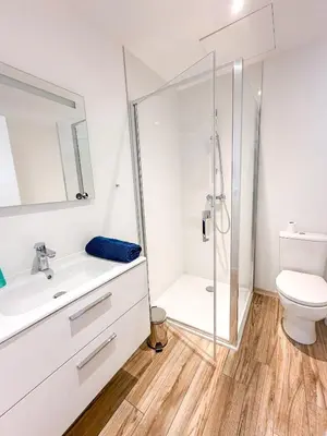 a bathroom with a shower and a toilet at Casa Luna Di Santa Lucia in Sainte-Lucie de Porto-Vecchio