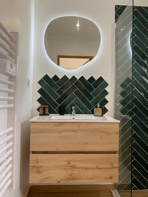 a bathroom with a sink and a mirror at Studio neuf porticcio in Porticcio