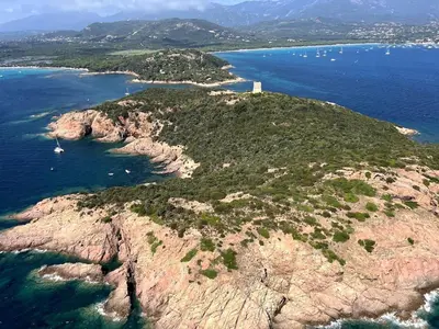 an aerial view of an island in the ocean at family villa, beautiful open sea view & scrubland in Conca