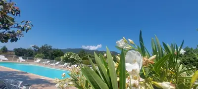 a group of trees with mountains in the background at Porto Vecchio - Résidence RIVIERA- Villa Lecci in Lecci