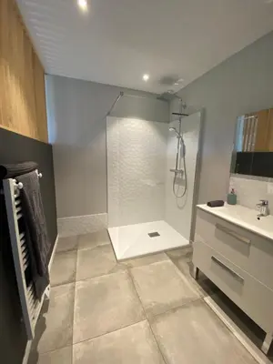 a bathroom with a shower and a sink at Rondinara Camara - Lecci Lodge in Lecci