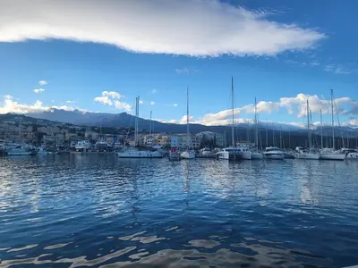 a bunch of boats docked in a harbor at Solenzara T2 rez de villa, vue mer, proximité plage et village in Sari Solenzara
