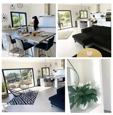 a collage of pictures of a living room and a kitchen at MaisonDrs in Porto-Vecchio