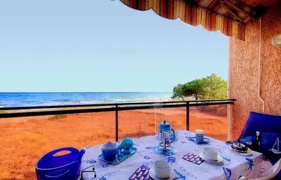 a table with a view of the ocean at Studio accueillant à San-Nicolao avec vue mer, 27 m² in San-Nicolao