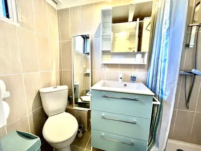 a small bathroom with a toilet and a sink at Appartement Studio Porticcio Paesolu 313 in Porticcio
