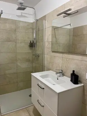 a bathroom with a sink and a shower at Casa PANGRANI in Ajaccio