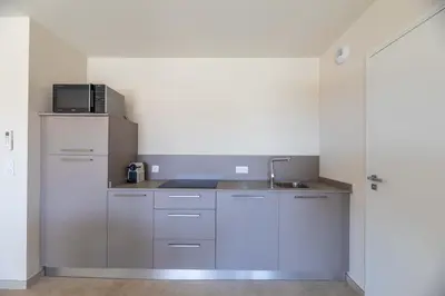 a small kitchen with a sink and a microwave at Résidence hôtelière D'Amare in Cervione