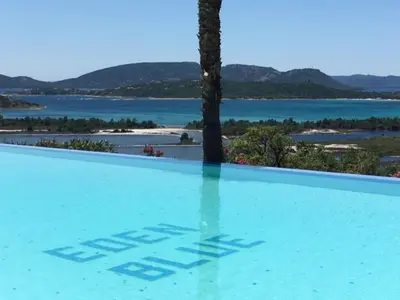 a swimming pool with a view of the ocean at Villa eden blue F4 3 in Zonza