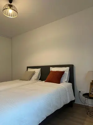 a bedroom with a large white bed with two pillows at Torriciola location Genovese in Ajaccio