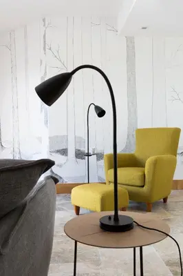 a black lamp and a yellow chair in a living room at Dominique Colonna in Corte