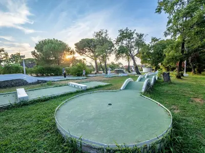 a skate park with a miniature golf course in the grass at Camping Domaine d'Anghione in Castellare-di-Casinca