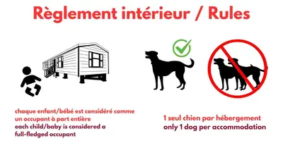 a sign that reads replacement interpretive rules with a dog at Camping Domaine d'Anghione in Castellare-di-Casinca