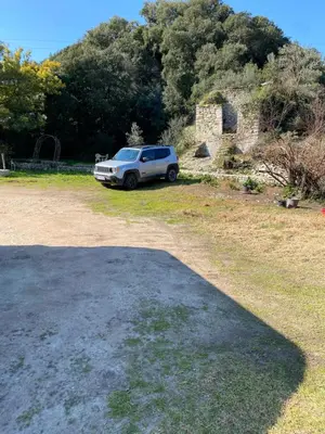a white car parked in a field with trees at Bonifacio tranquillité paradis in SantʼAmanza